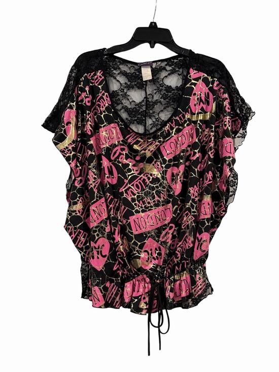 Caren Sport Tops - Caren Sport Black Pink Gold Bubble Hem Top Women’s 2X City Graphics Lace Y2K